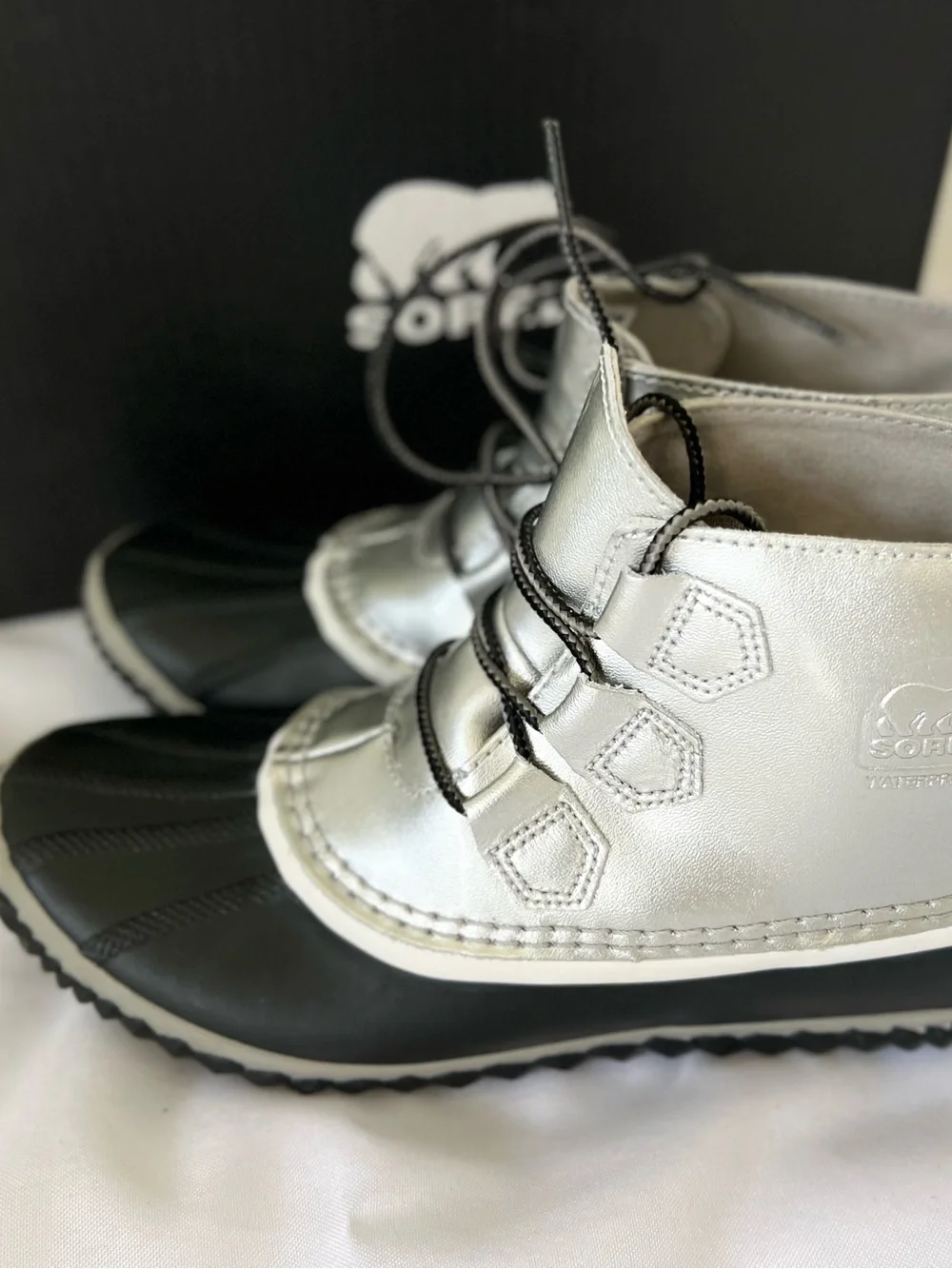 Sorel Out ‘N About Leather Metallic Lace-Up Waterproof Duck Boots